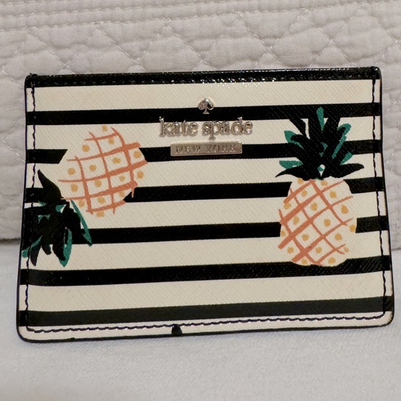 KATE SPADE Pineapple Card Case Cameron Street Striped Leather Card Holder NWT - Picture 3 of 7